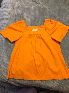 LOFT Vibrant Orange Square-Neck Puff Sleeve Top